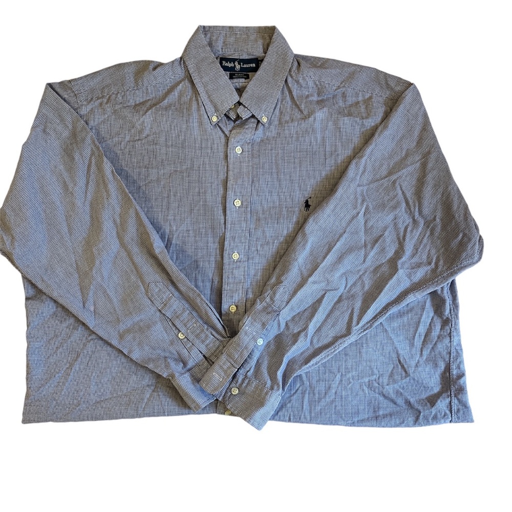 Ralph Lauren Mens XL Shirt Button Up Blue White Blake 100% Cotton Logo